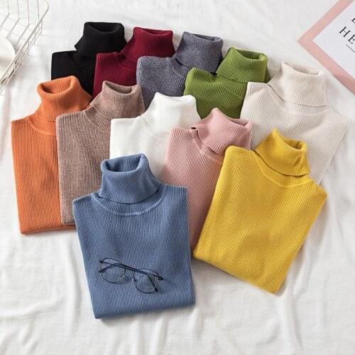 2020 Spring Autumn Women Knitted Turtleneck Sweater Casual Soft Solid Jumper Fashion Slim Femme Elasticity Pullovers