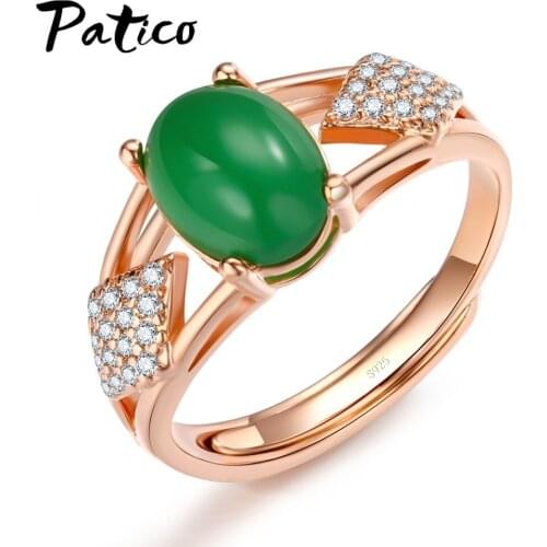 Vintage Noble Jewelry Opal Ring Women Lady Open Rings Green Stone 925 Sterling Silver Wedding Engagement Love Ring