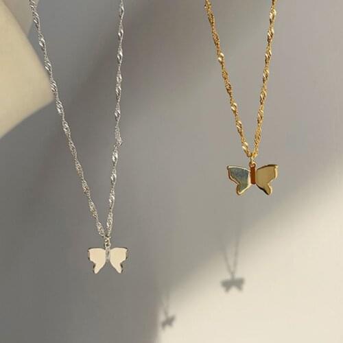 925 Sterling Silver Butterfly Necklace for Women Gold High Polish Clavicle Chain Necklace Jewelry Gifts