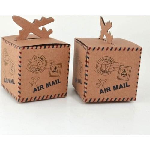 50pcs Air Mail Plane Shape Small Kraft Paper Box Brown Cardboard Handmade Soap Box Craft Paper Gift Packaging Jewelry Box