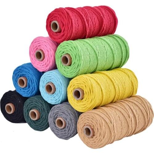 3mm 100% Cotton Cord Colorful Cord Rope Beige Twisted Craft Macrame String DIY Home Textile Wedding Decorative Supply 100m