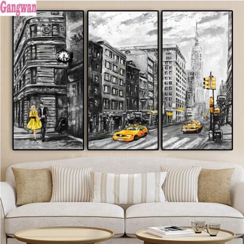Black and White yellow London City Modern Big ben Famous Buildings stitch cross diamond embroidery painting full drill 3 pcs set