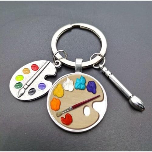 Abstract art painting keychain drawing board brush alloy keychain gift to painter