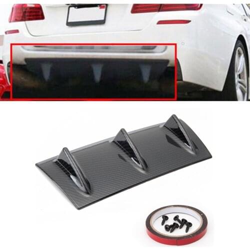 Shark Fin 3 Wing Lip Diffuser14" Rear Bumper Chassis Black/Carbon Color ABS Universal EP-ZLB03D35