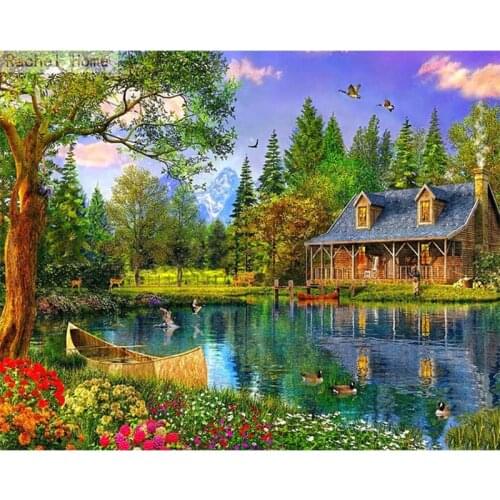 Diamond Embroidery Diy Diamond Painting Cross Stitch Kits Diamond Mosaic Lake house Full Square Diamond Embroidery CS133
