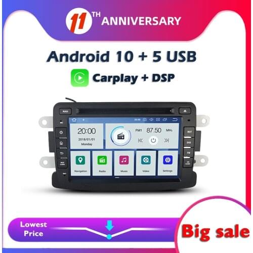 Carplay DSP PX6 IPS Android 10 4GB+64GB Car DVD Player GPS map RDS Radio Wifi Bluetooth For Dacia Renault Duster Logan Sandero
