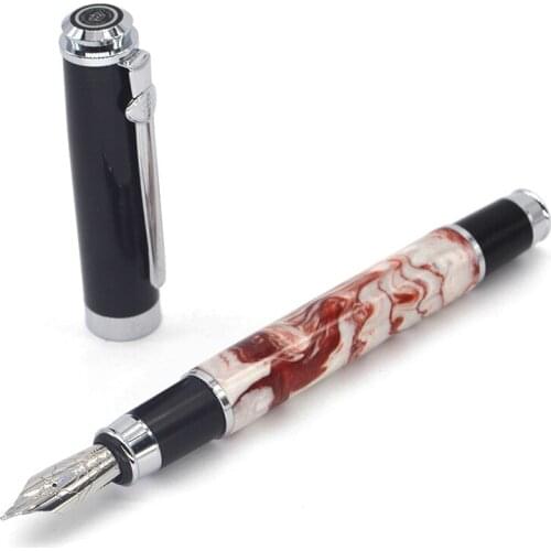 Duke Fine Nib Fountain Pen 0.5mm Iridium Ink Pens for Writing Silver Clip Metal Office Pens with Gift Case School Supplies