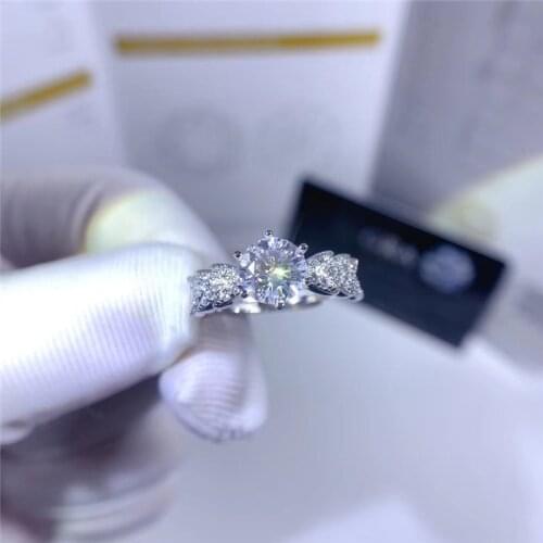 Inbeaut 925 Silver Excellent Cut D Color Pass Diamond Test 1 ct Moissanite Wheat Ring Classic Round Moissanite Rings for Women