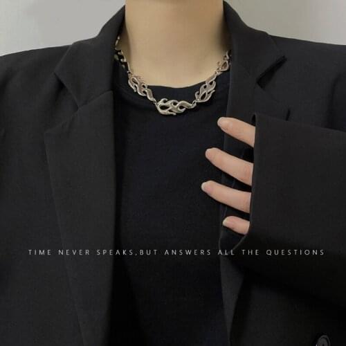 Personalised design flame necklace for men and women cross-border hip hop fashion spliced chain short clasp chain