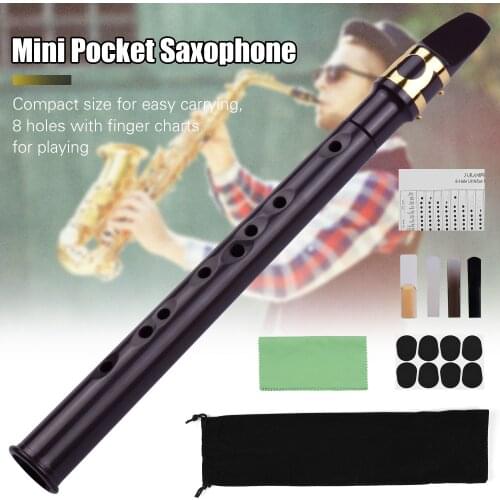 8-hole Mini Pocket Saxophone ABS with Alto Mouthpiece Ligature Reeds Pads Finger Charts Cleaning Cloth Carrying Bag
