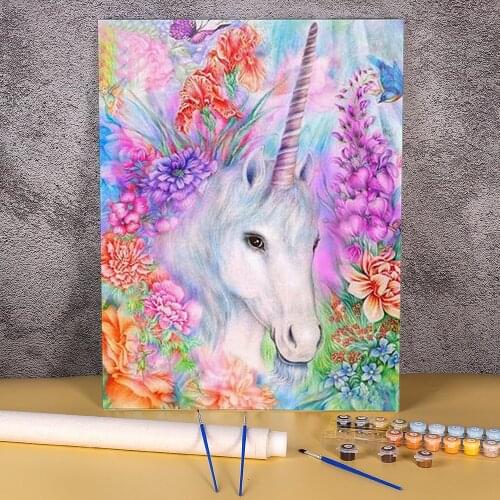 Cartoon Rainbow Unicorn Horse Animal Painting By Numbers Set Oil Paints 40*50 Painting On Canvas Wall Decoration Handicraft