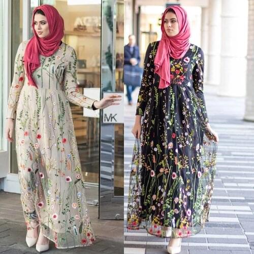 Beauty Clothing Fashion Mesh Flower Embroidered Dress islamic clothing for women islamic clothing women muslim dubai