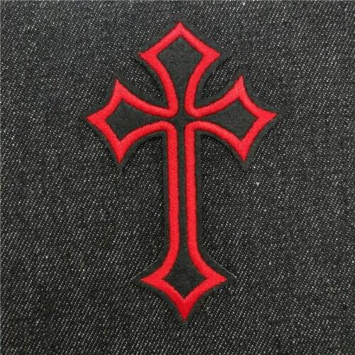 Red and Black cross Patches Iron-on transfers for clothing Rock Band Appliques Punk Sewing Supplies Decorative Zipper Stripes