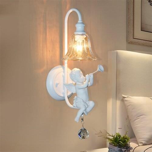 Nordic Creative Led Wall Lamp,Novelty Angel with Violin/Trumpet Children Bedroom Wall Light Mirror Lamp Bedside Sconce Deco