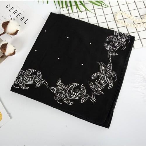 Luxury Style Malaysia Hijab Voile Cotton Shawl And Wrap Rhinestone Square Scarf Flowers Tuban Muslim Islamic Headscarf Stoles