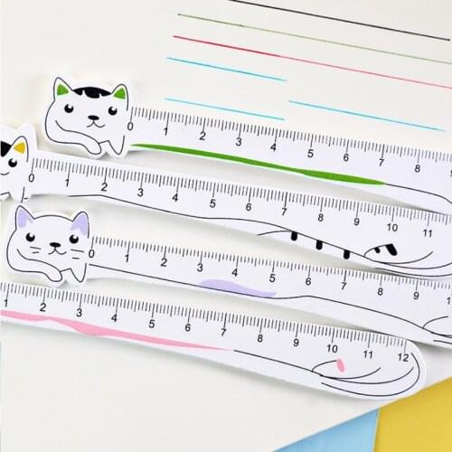 1Pcs Wooden Ruler Cartoon cat painting measuring Gift Stationery Straight Rulers green purple Black pink 12CM