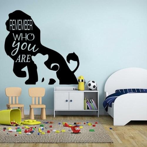 Cartoon Lion King Wall Decals Kids Room Bedroom Remember Who You Are Quote Simba Lion Quote Wall Sticker Nursery Vinyl Decor Art