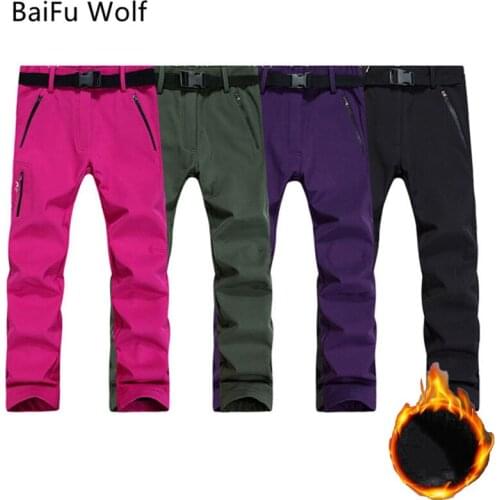 Men Women Fleece Soft Shell Pants Waterproof Windproof Thick Warm Trousers Fishing Camping Hiking Skiing Pants Fall