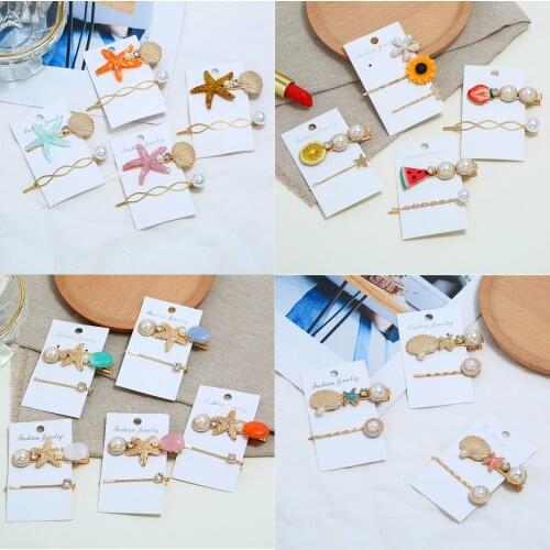 Pack of 2 creative hair clip for women with inlaid faux pearl/rhinestone /resin flower design female side clip bangs clip