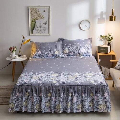 2019 new products printing Bedspread Fitted Sheet Pillowcases 2/3pcs Lotus leaf lace Princess Style Bedding