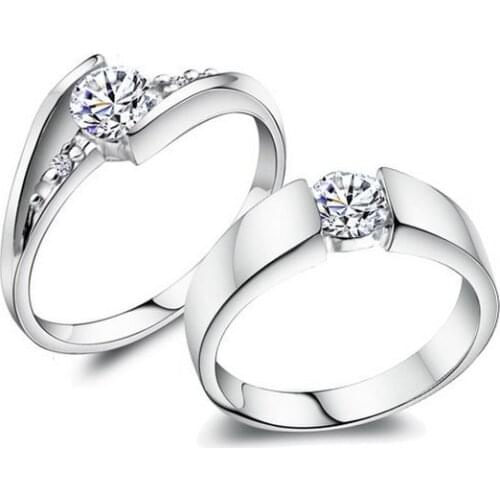 New high quality 925 sterling silver zircon crystal lovers`couple rings jewelry wholesale wedding gift drop shipping