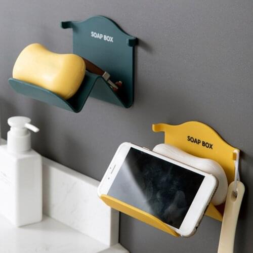 Plastic Wall Mounted Sucker Soap Box Soap Storage Rack Bathroom Draining Storage Shelf Moistureproof Bathroom Shelves