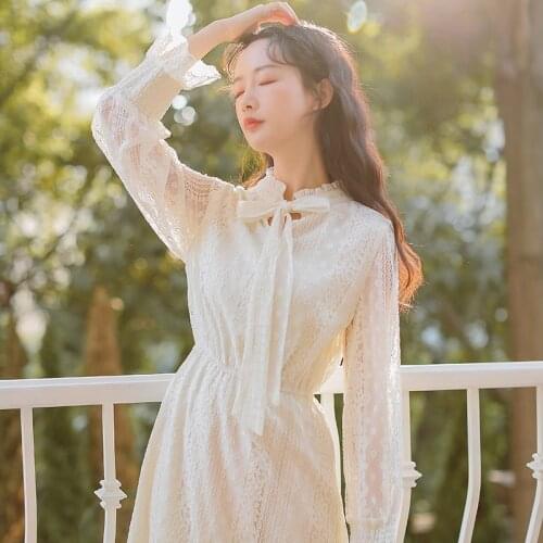 Film is not lower than 】 【 spot long sleeve lace dress the new spring