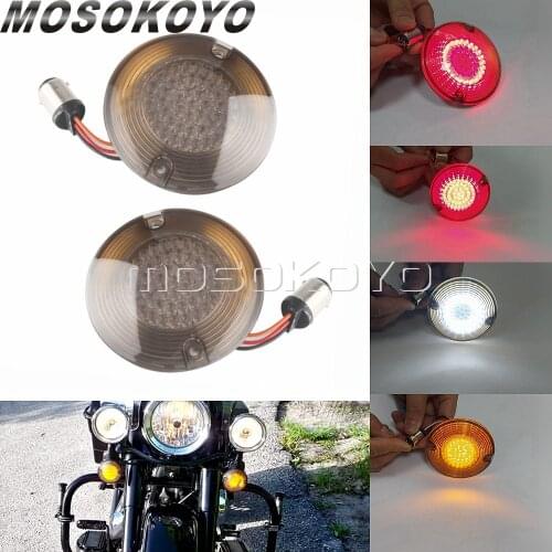 For Harley Road Glide Touring Road King FLHR 1986-2018 Softail 3" Flat 1157 LED Turn Signal Indicator Inserts Light Smoke Lens