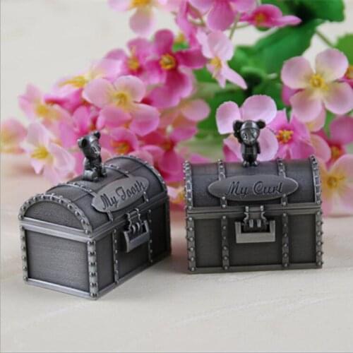 Newborn Baby / Family Gift Pirate Treasure Chest First Tooth and First Curl Boxes Metal Artcraft Trinket Box toys organizer Z112