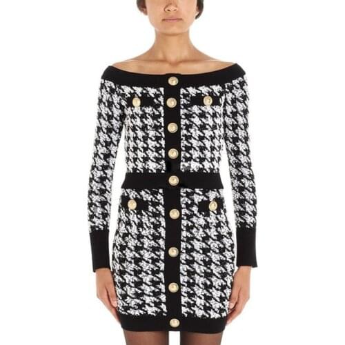 Popular latest New boutique classic lion button back zipper one line bright silk tweed short top