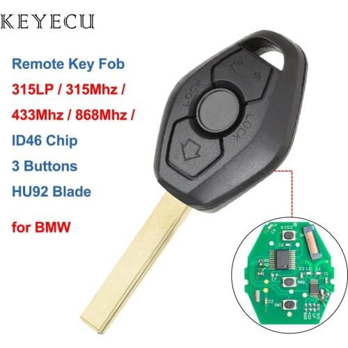 Keyecu 3 Buttons 315LP MHZ 315MHz 433MHZ 868MHZ Remote Key with ID7944 ID46 Chip for BMW CAS2 5 series E46 E60 E83 E53 E36 E38