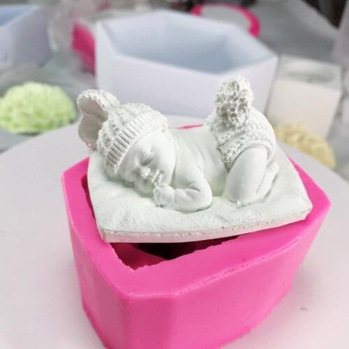 Silicone mold Sleeping baby shape incense plaster mold DIY Fondant cake decoration mold