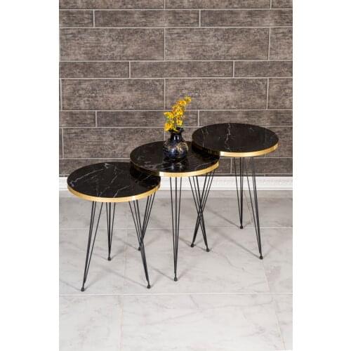 Modern 3'lü Zigon coffee table Gold Metal Toe Black Marble Luxury coffee tables table basse furniture living room table