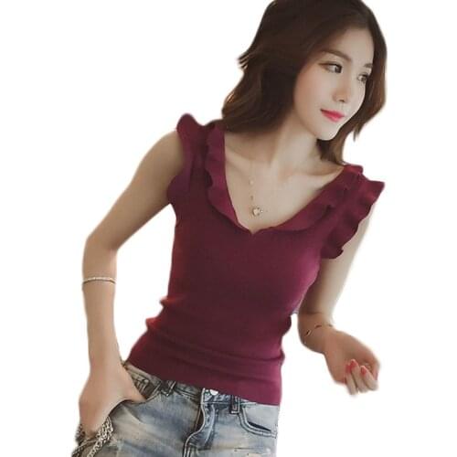 Fashion Knitted Top Summer New Arrivals Back Backless Slim Sexy Blouses And Tops 3 Colors Bottom Wave Sleeveless