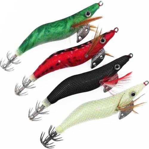 Luminous Wood Shrimp Fishing Lure 8Pcs Squid Jigs Octupus Lures 13.5cm 21g Cuttle Umbrella Hook Glow Bait Feather