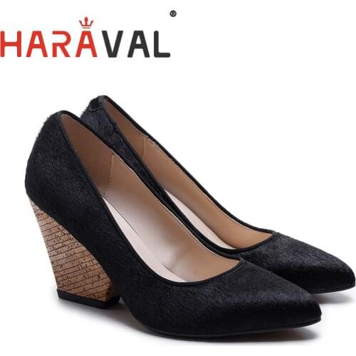 HARAVAL Women Pumps Shoes High Heels Wedges Black Leopard print Shoes Women Fashion basic Office Career Slip-On Pointed Toe A75