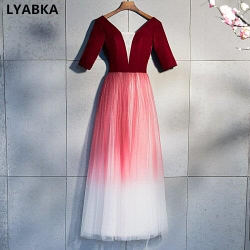 V-Neck A-line Evening Dress Half Sleeve Robe De Soiree Velvet Tulle Evening Dresses Long Dress 2019 Fashion Vestido De Festa