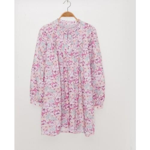 Vintage flower print ladies dress v-neck long sleeve loose women mini dress 2021 new