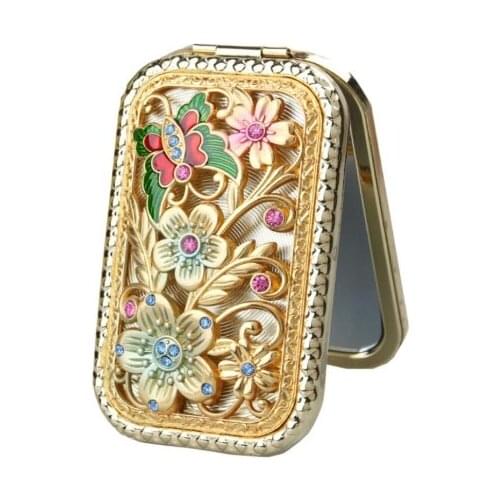 High-grade ancient ways, hollowed-out hand inlaid water drill mini portable double-sided magnification mirror