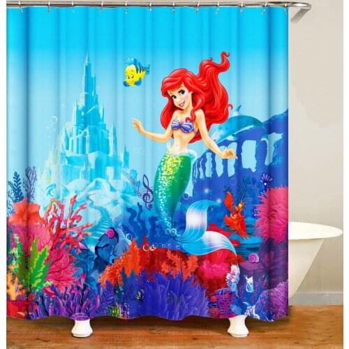 3D Kids Mermaid Shower Curtain Fish Scale Mermaid Geometric Tail Lilac Purple Pink Blue Ocean Theme Dream Fantasy Bathroom