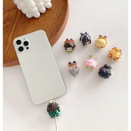 Cartoon Demon Slayer Cable Protector For iPhone USB Charging Cute Cable Cord Holder Protective Case Earphone Cable Decor Cover