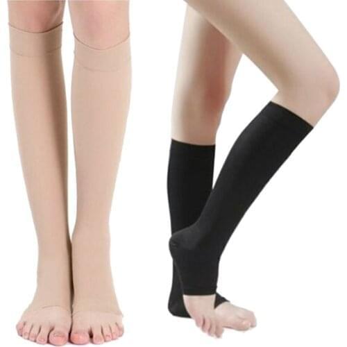 Knee High Compression Socks Men Women Elastic Leg Support Open Toe S-XL Elastic Health Care Long Tube Socks