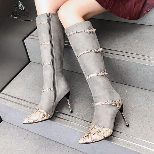 Sgesvier 2020 plus size 48 women knee high boots snake flock mixed colors high heels boots fashion party prom shoes ladies