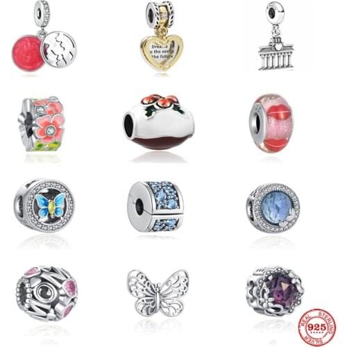 2021 New Fit Original Pandora Charms Bracelet 925 Sterling Silver Flowers Gift Box Mermaid Butterfly Beads DIY Women Jewelry