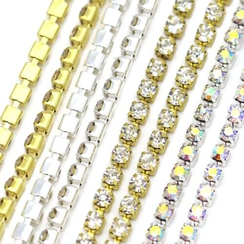 1/10Yards Rhinestone Chain Glitter Crystal Rhinestone Trim Gold/Sliver Claw Cup Chain Sew-On Glue-On Clothes Garment Accessories