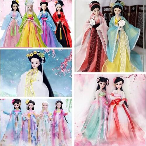 1/6 Scale 30cm Ancient Costume Hanfu Dress Long Hair Fairy Princess Barbi Doll Double Joints Body Model Toy Gift For Girl C1252