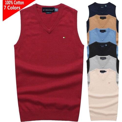 100% Cotton Spring Autumn New V-Neck Pullovers Mens Knitted Vest Sweaters Casual Sleeveless Vest Fashion Slim Male Tops M-3XL