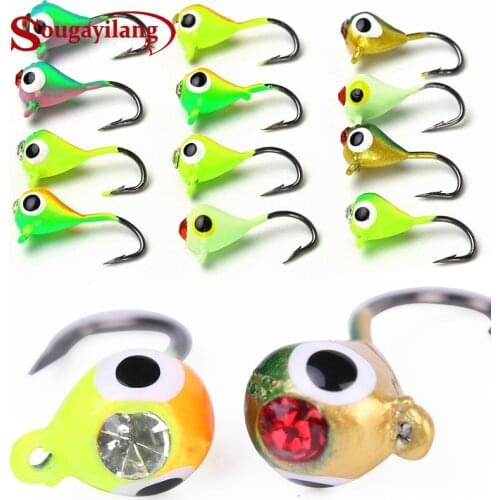 Sougayilang 12Pcs Ice Fishing Jigs with Hook Jig Heads Fishing Lures for Walleye Winter Ice Jigging