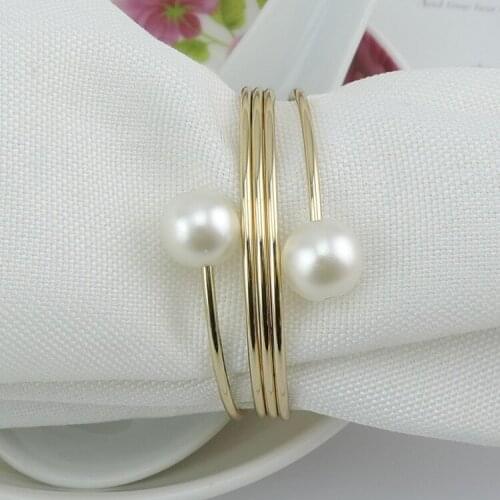 2016 Europe style White Pearls Gold Napkin Rings Table Decoration Accessories Hotel Wedding Accessories New arrival