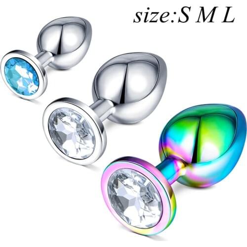 3pcs Stainless Steel Anal Plug Piercing labio الشرج المكونات Metal Butt Plug Bead Purple Crystal Jeweled at the Back S M L